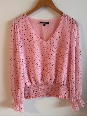 Melanie Lyne Pink Polka Dot Blouse Size 6 GUC